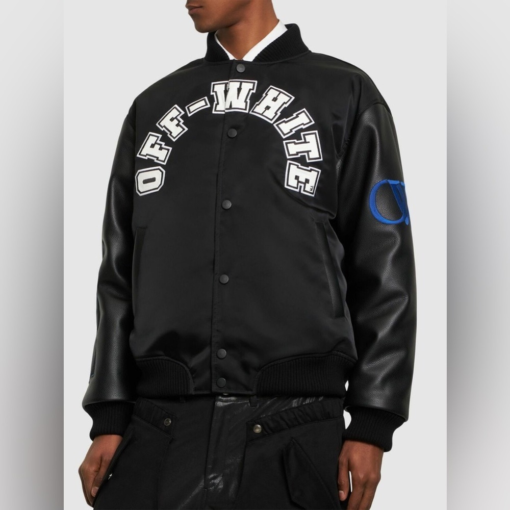 New Authentic OFF-WHITE Baseball Lea Over Puffer Varsity Jacket
